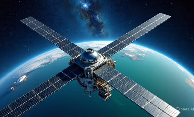 image of a commercial space station with Earth in the background