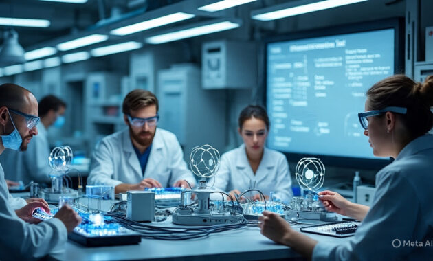 image of quantum computer laboratory with researchers working on quantum processors