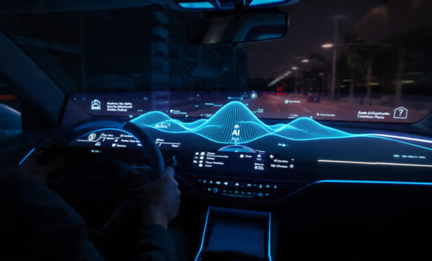 Advanced AI dashboard interface in a self-driving car.